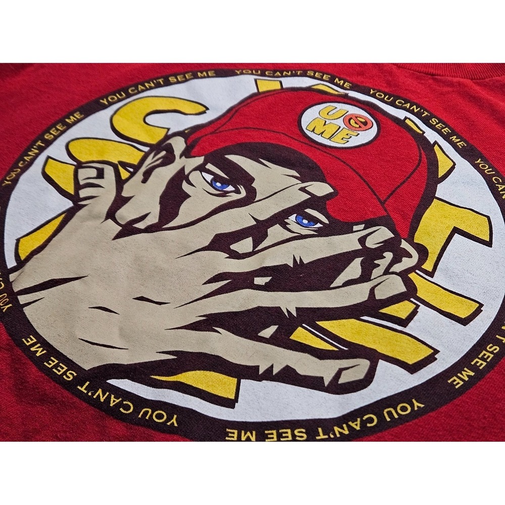 WWE John Cena You Can't See Me T-Shirt Men Size S Red Cotton 2010s Used - Picture 3 of 12
